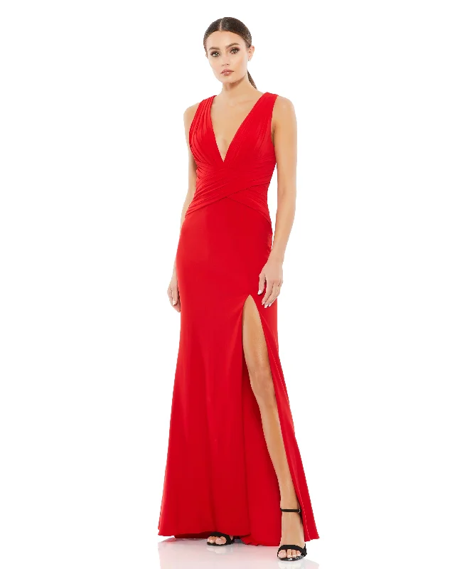 Dress for a cocktail party event -Pleated Bodice Jersey Column Gown
