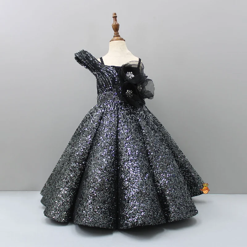 Party dress with a cowl neckline -Pre Order: Black Sequined Strappy Gown