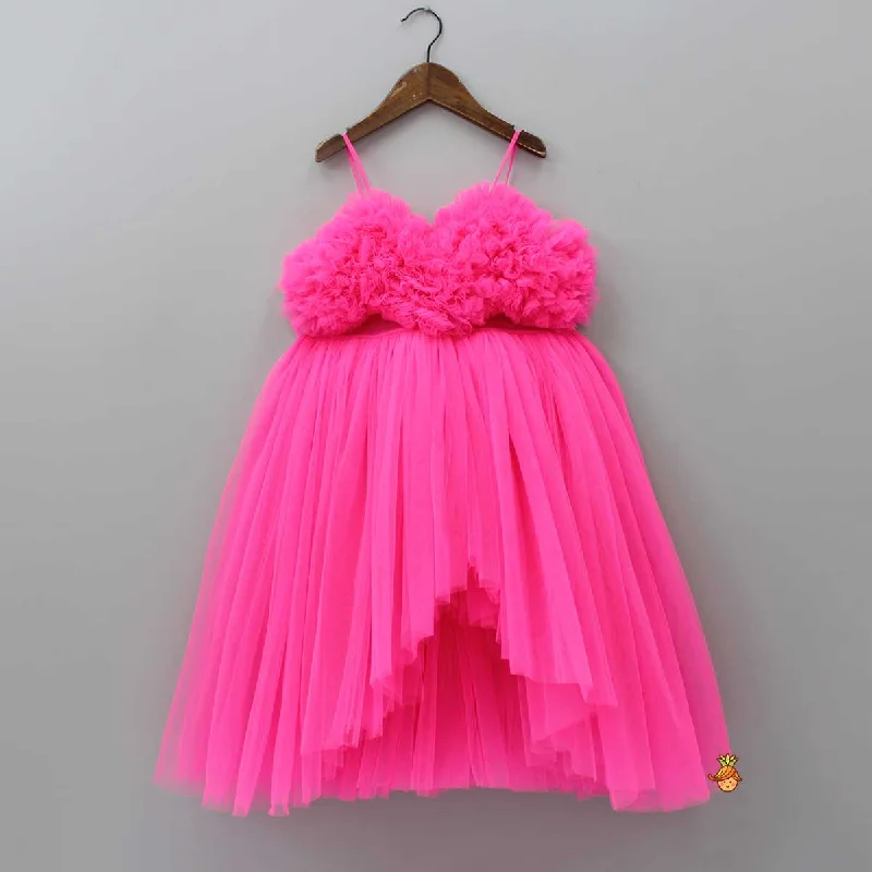 Party dress in floral print -Pre Order: Pink Strappy Net Gown