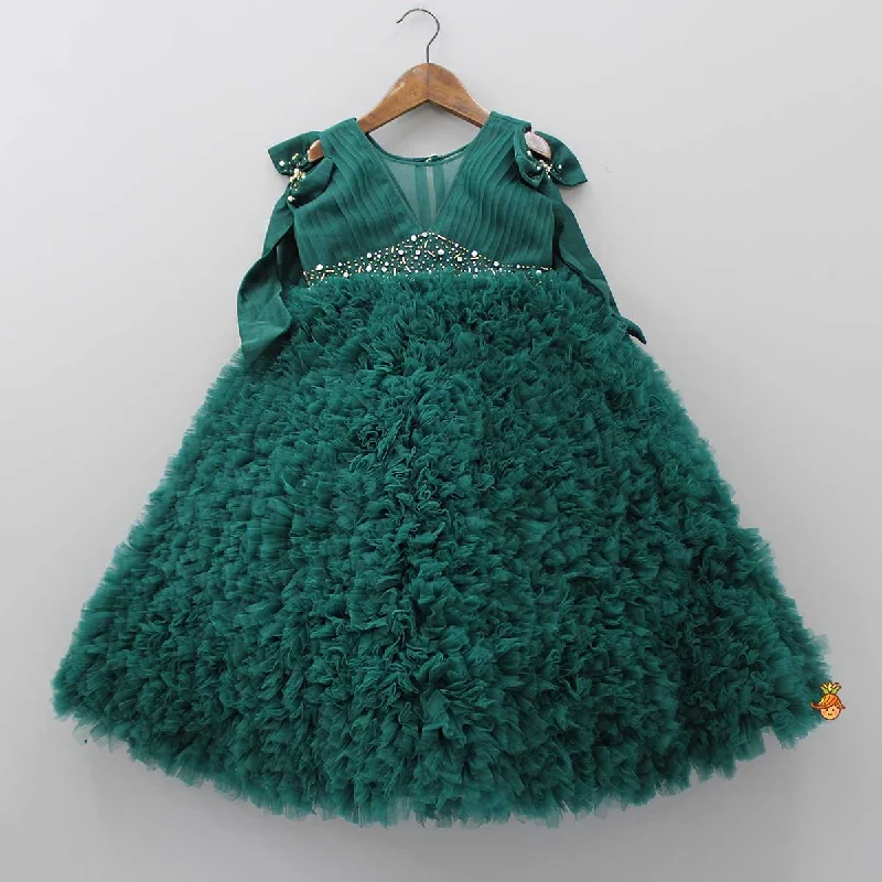Party dress with an asymmetrical hemline -Pre Order: Pleated Yoke Ruffled Green Fancy Gown Party dress with an asymmetrical hemline -Pre Order: Pleated Yoke Ruffled Green Fancy Gown