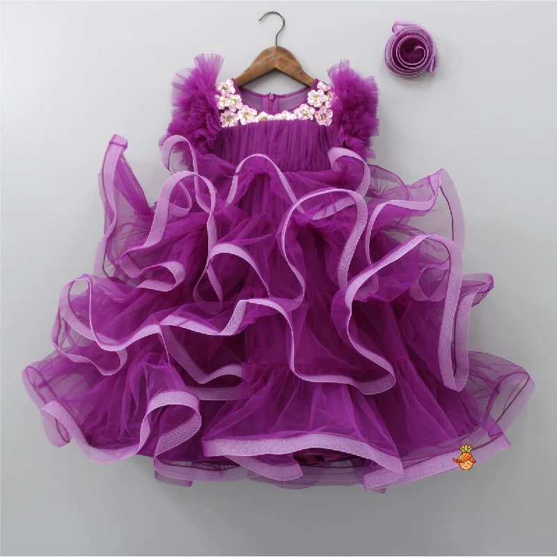 Party dress: personal style -Pre Order: Pretty Purple Ruffled Layered Gown With Matching Hair Clip Party dress: personal style -Pre Order: Pretty Purple Ruffled Layered Gown With Matching Hair Clip