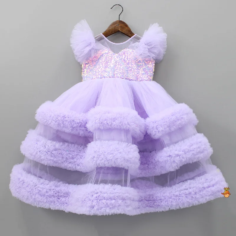 Dress for party gorgeous style -Pre Order: Sequins Embellished Yoke Frilled Net Gown Dress for party gorgeous style -Pre Order: Sequins Embellished Yoke Frilled Net Gown