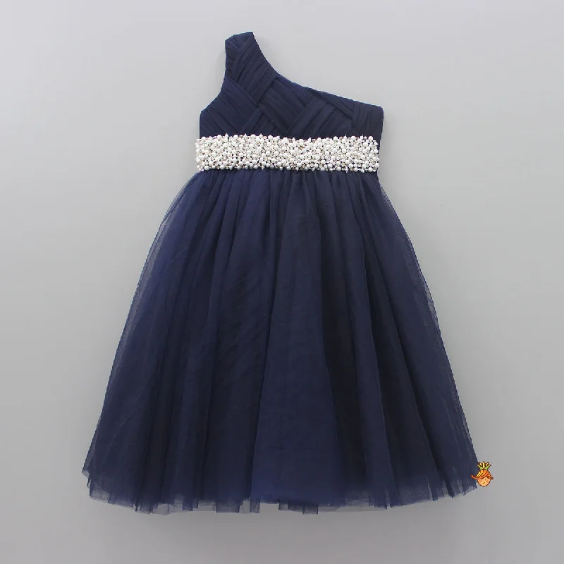 Party dress: mix and match -Pre Order: Stunning Pearls And White Stones Embellished Navy Blue Gown Party dress: mix and match -Pre Order: Stunning Pearls And White Stones Embellished Navy Blue Gown