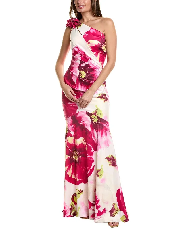 Party dress that gives back -Rene Ruiz womens  One-Shoulder Floral Gown, 16, Pink