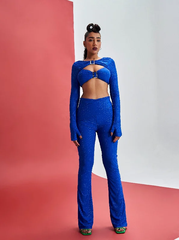Party dress in black for women -Rayne Electric Blue Hot Fix Coord Set