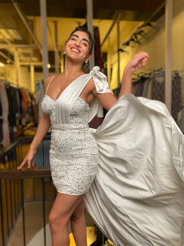 Dress for party chic style -Selene White Hand-Embroidered Multi-Way Corset Gown