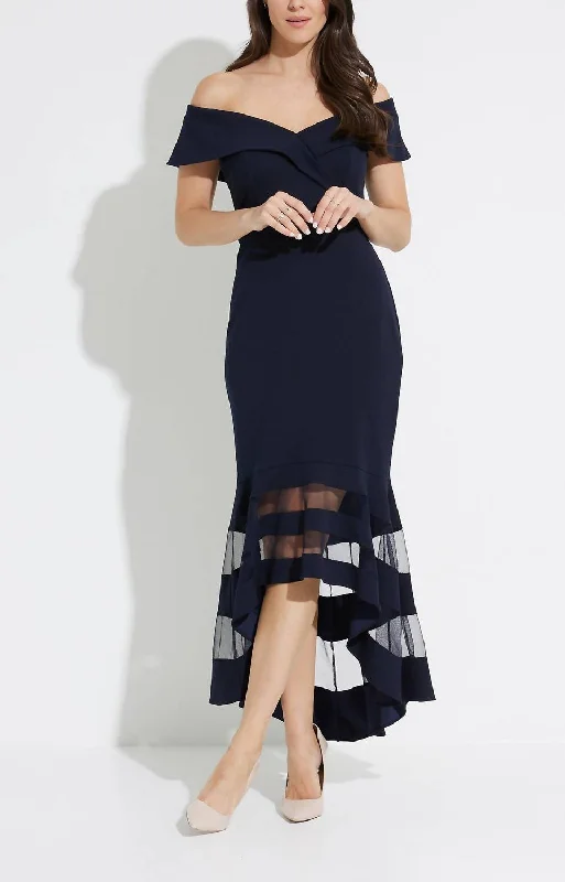 evening dress for alumni balls-Sheer Panel Dress In Midnight Blue