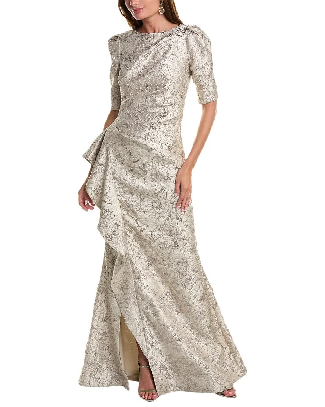 Party dress with a halter neckline -Teri Jon by Rickie Freeman Metallic Jacquard Gown Party dress with a halter neckline -Teri Jon by Rickie Freeman Metallic Jacquard Gown
