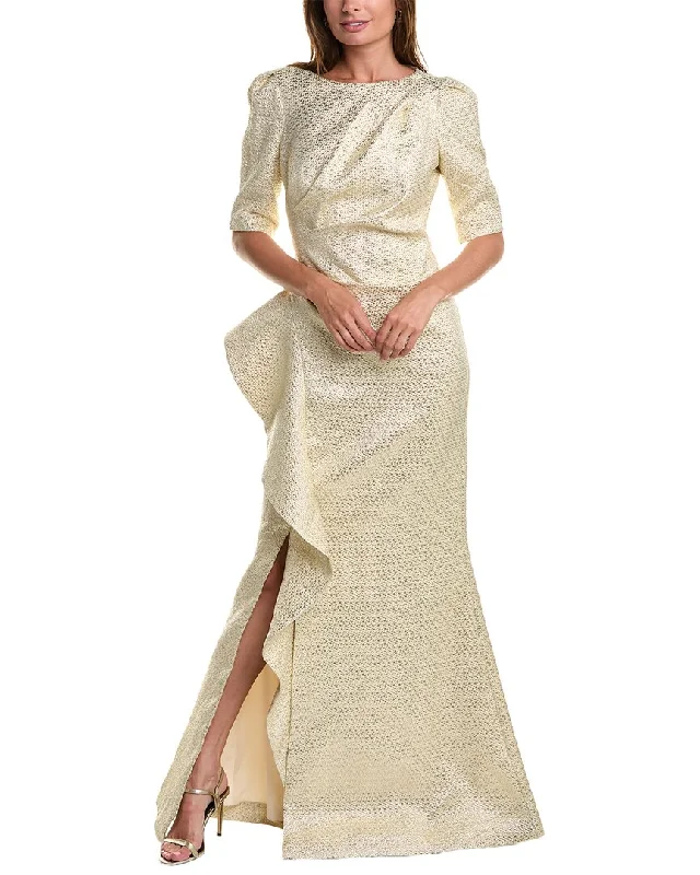 How to dress for a party -Teri Jon by Rickie Freeman Metallic Jacquard Gown
