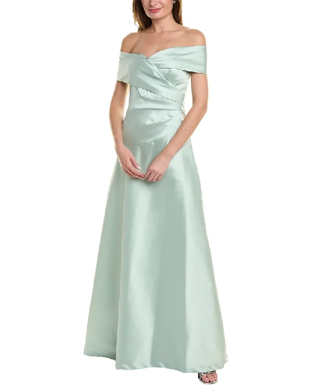 Party dress that is machine washable -Teri Jon by Rickie Freeman Off-The-Shoulder Gown