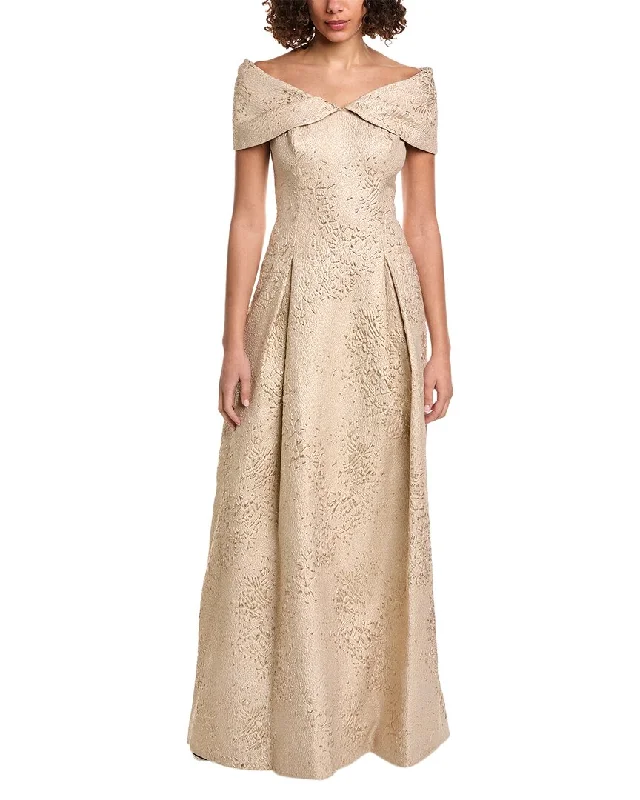 Party dress with sleeves for winter -Teri Jon by Rickie Freeman Off-The-Shoulder Gown