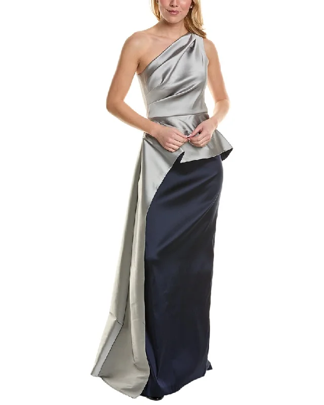 Party dress that is wrinkle-resistant -Teri Jon by Rickie Freeman One-Shoulder Gown