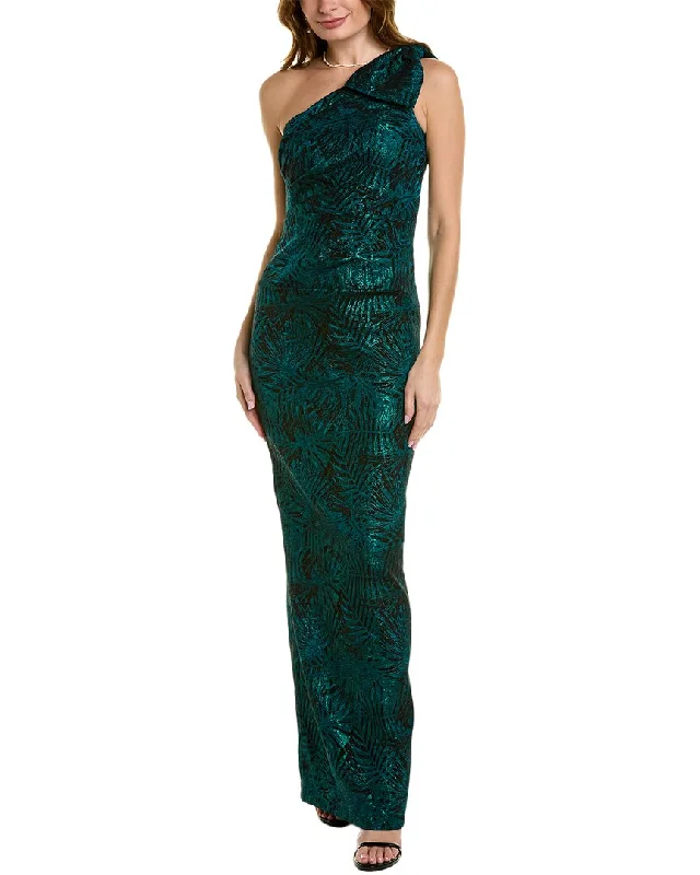 Party dress for beach party -Teri Jon by Rickie Freeman One-Shoulder Gown