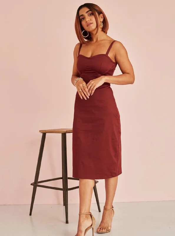 Party dress with tights -Tiana Burgundy Column Dress