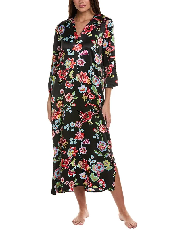 deep V-neck evening gown for parties-N Natori Fleur Dragon Night Dress