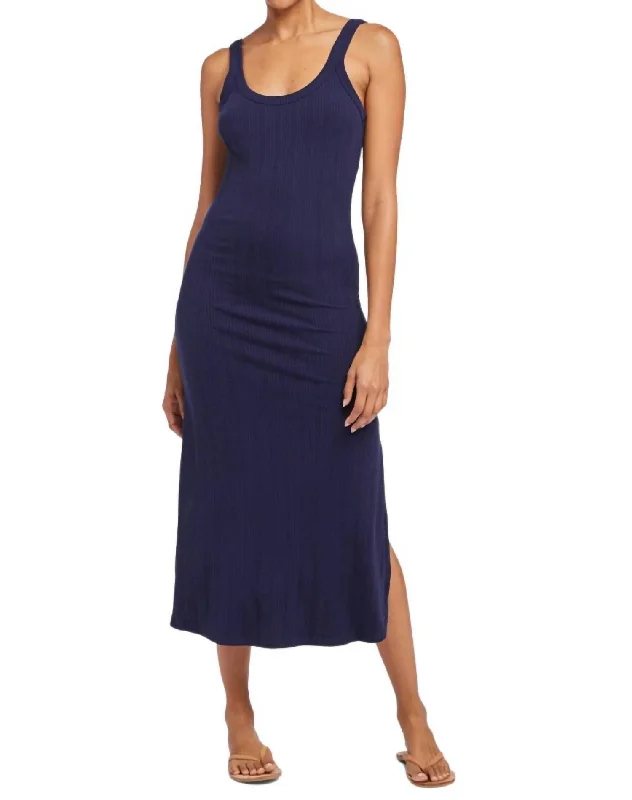 evening dress with cape sleeves-West Organic Rib Tank Dress In Midnight Blue