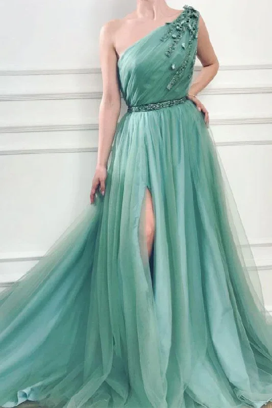 Vintage prom dresses for a classic look-A-Line One Shoulder Jungle Tulle Split Prom/Formal Dresses With Beading gh2154 Vintage prom dresses for a classic look-A-Line One Shoulder Jungle Tulle Split Prom/Formal Dresses With Beading gh2154