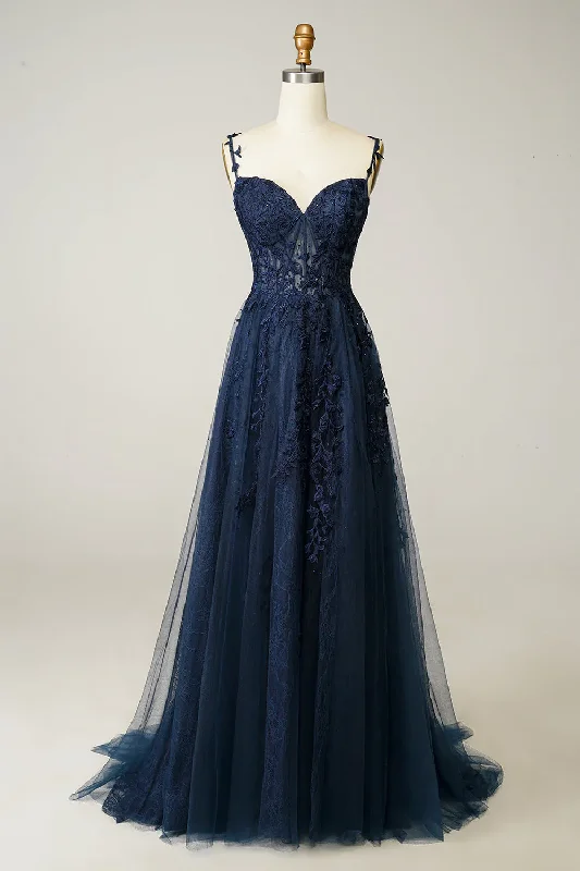 Budget-friendly prom dresses for teens-A Line Spaghetti Straps Navy Prom Dress with Appliques gh2104 Budget-friendly prom dresses for teens-A Line Spaghetti Straps Navy Prom Dress with Appliques gh2104