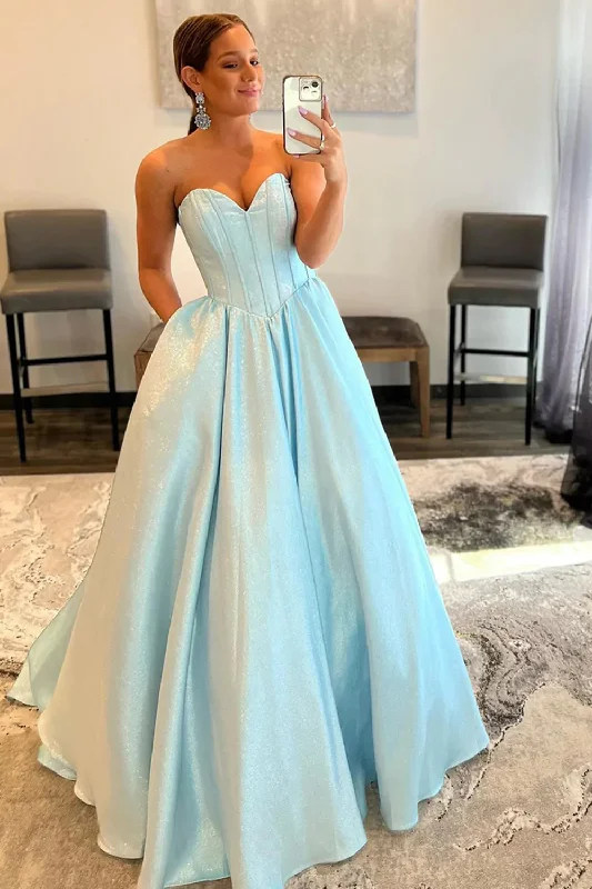 Classic black prom dresses for elegance-A-Line Sweetheart Strapless Blue Long Prom Dress gh1851 Classic black prom dresses for elegance-A-Line Sweetheart Strapless Blue Long Prom Dress gh1851