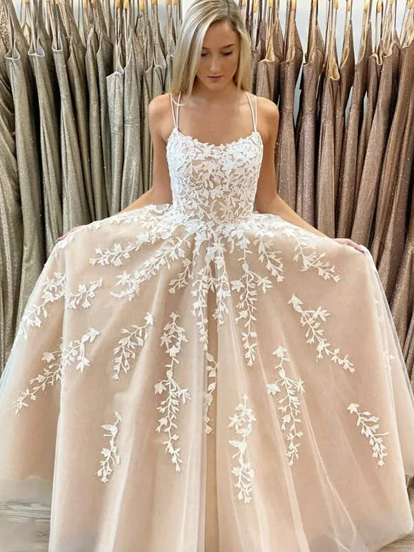 Affordable designer prom dresses-Appliqued Tulle Prom Dresses A-line Spaghetti Straps Gowns gh2143 Affordable designer prom dresses-Appliqued Tulle Prom Dresses A-line Spaghetti Straps Gowns gh2143
