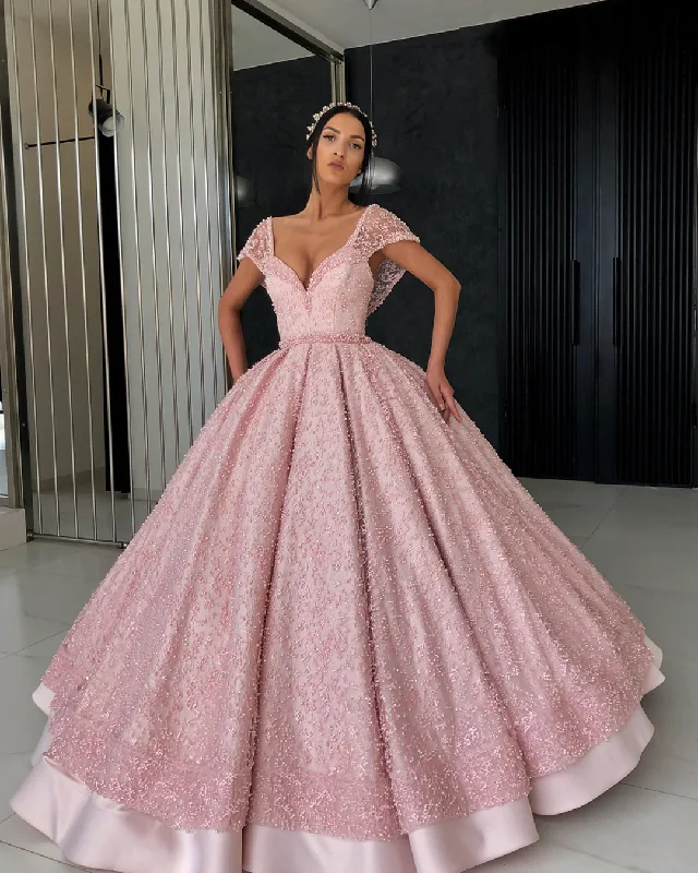 Prom dresses for Christmas parties-BALL GOWN V-NECK FLOOR LENGTH ORGANZA BEADED CROCHET FLOWER PROM DRESS gh2221 Prom dresses for Christmas parties-BALL GOWN V-NECK FLOOR LENGTH ORGANZA BEADED CROCHET FLOWER PROM DRESS gh2221