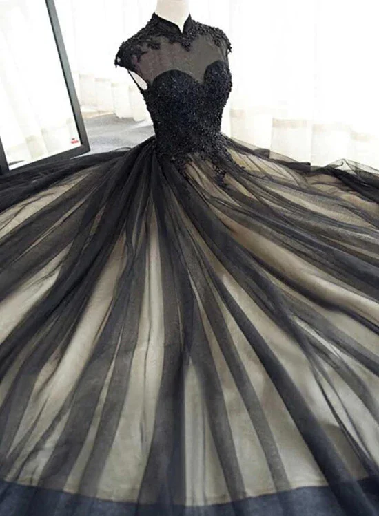 Unique color-block prom dresses-Beautiful Black Prom Dresses High Neck Sweep Train Prom Dress, Black Party Dress gh437 Unique color-block prom dresses-Beautiful Black Prom Dresses High Neck Sweep Train Prom Dress, Black Party Dress gh437