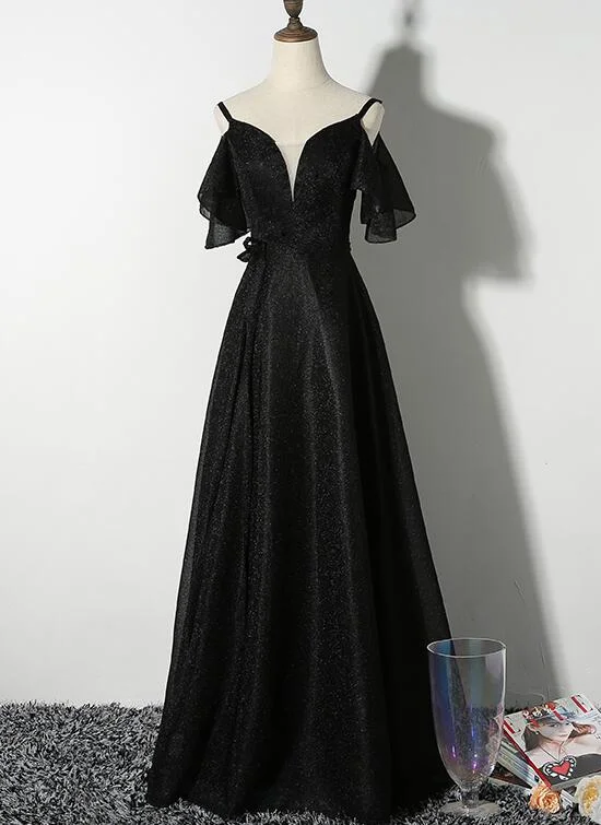 Casual prom dresses for easy comfort-Beautiful Black Straps V-Neckline Long Party Dress, Black Formal Gown gh324 Casual prom dresses for easy comfort-Beautiful Black Straps V-Neckline Long Party Dress, Black Formal Gown gh324