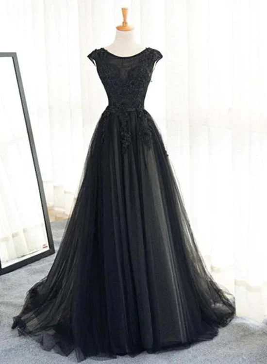 Elegant lace-back prom dresses-Beautiful Black Tulle Evening Party Dress, Black Party Dress Formal Dress gh594 Elegant lace-back prom dresses-Beautiful Black Tulle Evening Party Dress, Black Party Dress Formal Dress gh594