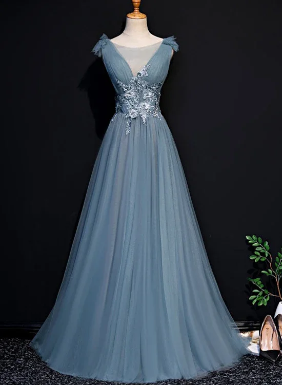 How to choose prom dress-Beautiful Blue Tulle Long Party Dress, A-Line Prom Dress With Lace Applique gh271 How to choose prom dress-Beautiful Blue Tulle Long Party Dress, A-Line Prom Dress With Lace Applique gh271