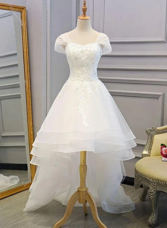 Elegant and feminine prom dresses-Beautiful Cap Sleeves High Low Layers Tulle Wedding Dress, Simple Prom Dress gh514 Elegant and feminine prom dresses-Beautiful Cap Sleeves High Low Layers Tulle Wedding Dress, Simple Prom Dress gh514