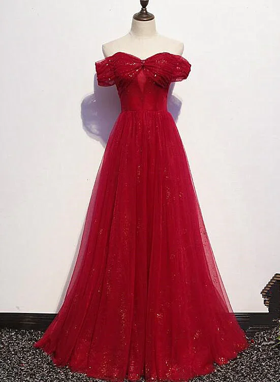 Elegant black tie prom dresses-Beautiful Dark Red A-Line Off Shoulder Prom Gown, Wine Red Party Dress gh402 Elegant black tie prom dresses-Beautiful Dark Red A-Line Off Shoulder Prom Gown, Wine Red Party Dress gh402