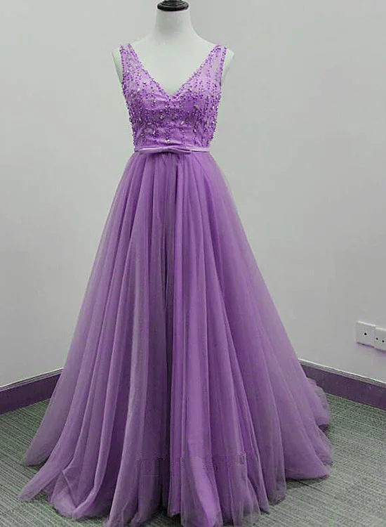 Classic ball gowns for prom-Beautiful Long Light Purple V-Neckline Party Dress, Prom Dress gh413 Classic ball gowns for prom-Beautiful Long Light Purple V-Neckline Party Dress, Prom Dress gh413