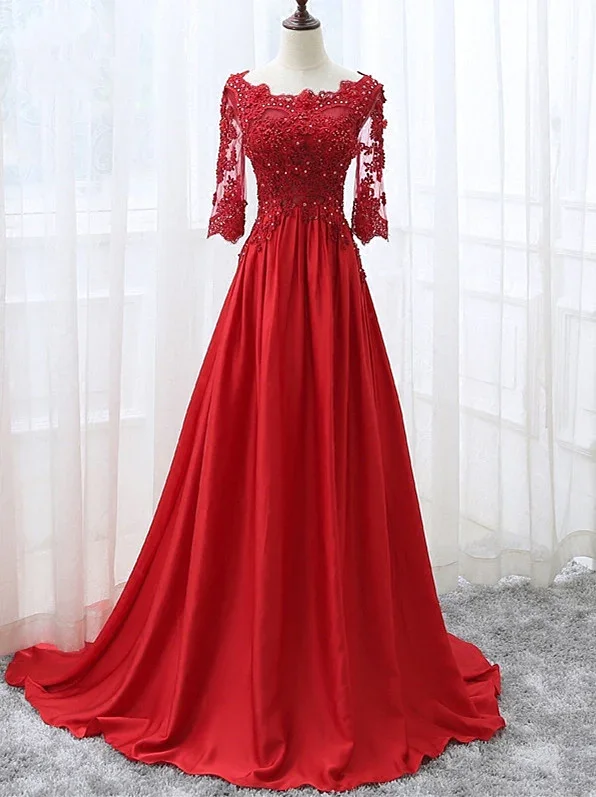 Prom dresses for special occasions-Beautiful Red Satin Short Sleeves Long Party Dress, Red Prom Dress gh187 Prom dresses for special occasions-Beautiful Red Satin Short Sleeves Long Party Dress, Red Prom Dress gh187