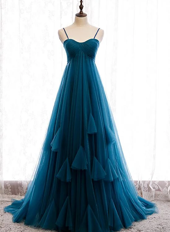 Prom dresses with end-of-summer vibes-Beautiful Teal Blue Tulle Straps Long High Waist Prom Dress, Blue Evening Party Dresses gh18 Prom dresses with end-of-summer vibes-Beautiful Teal Blue Tulle Straps Long High Waist Prom Dress, Blue Evening Party Dresses gh18