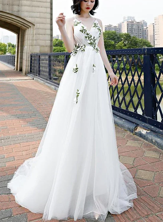 Red prom dresses for attention-grabbing style-Beautiful White Straps Cross Back Long Tulle Formal Gown, Sexy Party Gown gh576 Red prom dresses for attention-grabbing style-Beautiful White Straps Cross Back Long Tulle Formal Gown, Sexy Party Gown gh576
