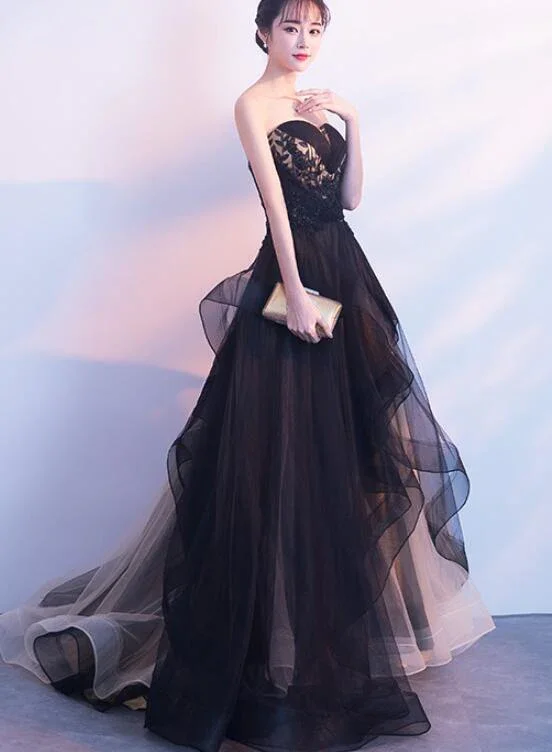 Soft velvet prom dresses for elegant comfort-Black And Champagne Tulle Sweet 16 Dress, Beautiful Prom Dress gh451 Soft velvet prom dresses for elegant comfort-Black And Champagne Tulle Sweet 16 Dress, Beautiful Prom Dress gh451