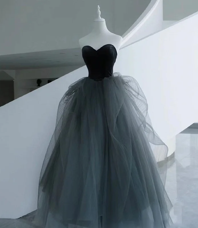 High fashion prom dresses for a chic look-Black and gray tulle long prom dress A line evening dress 10517 High fashion prom dresses for a chic look-Black and gray tulle long prom dress A line evening dress 10517