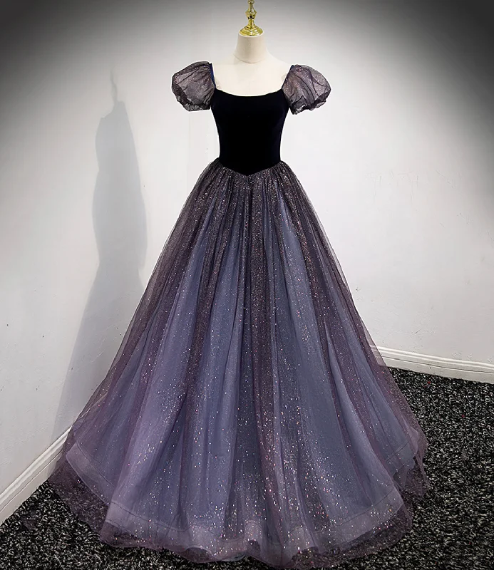 Luxury prom dresses with rhinestones-Black and purple tulle long prom dress evening dress 8879 Luxury prom dresses with rhinestones-Black and purple tulle long prom dress evening dress 8879