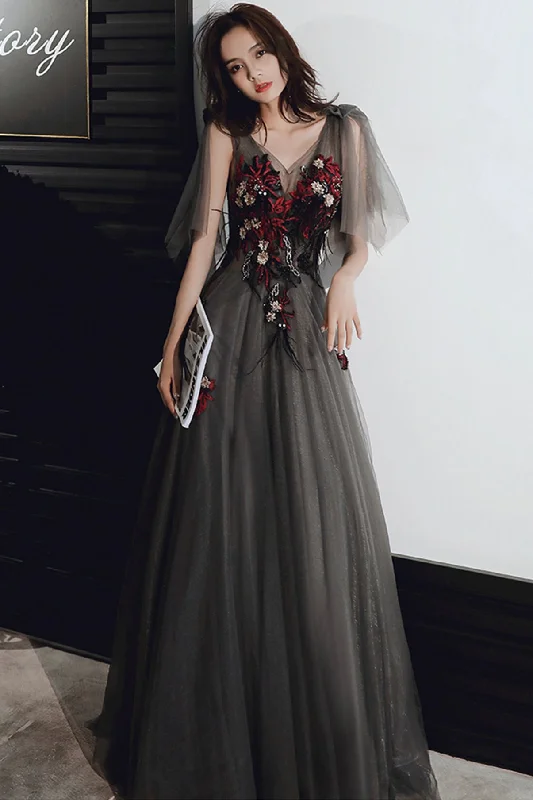 Prom dresses with spooky themes-Black lace long prom dress black evening dress 8630 Prom dresses with spooky themes-Black lace long prom dress black evening dress 8630