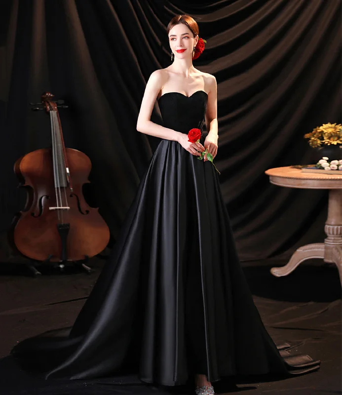 Prom dresses for winter sports-Black satin long A line prom dress black evening dress 8932 Prom dresses for winter sports-Black satin long A line prom dress black evening dress 8932