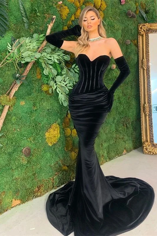 Romantic prom dresses with floral details-Black Sweetheart Mermaid Prom Dress Velvet gh681 Romantic prom dresses with floral details-Black Sweetheart Mermaid Prom Dress Velvet gh681