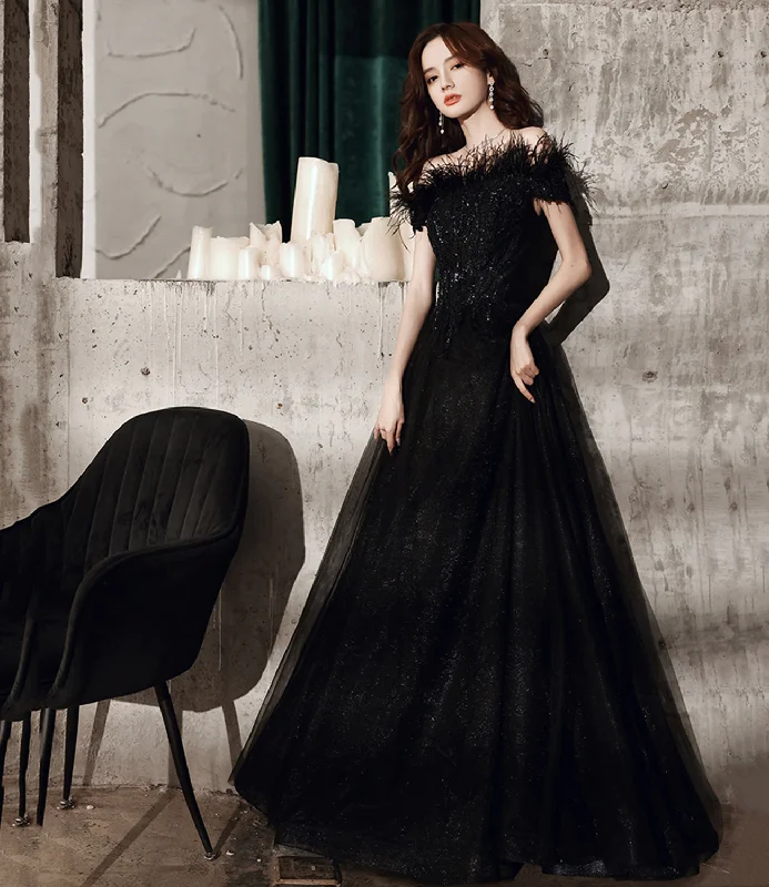 Casual prom dresses for easy comfort-Black tulle beads long A line prom dress evening dress 8706 Casual prom dresses for easy comfort-Black tulle beads long A line prom dress evening dress 8706