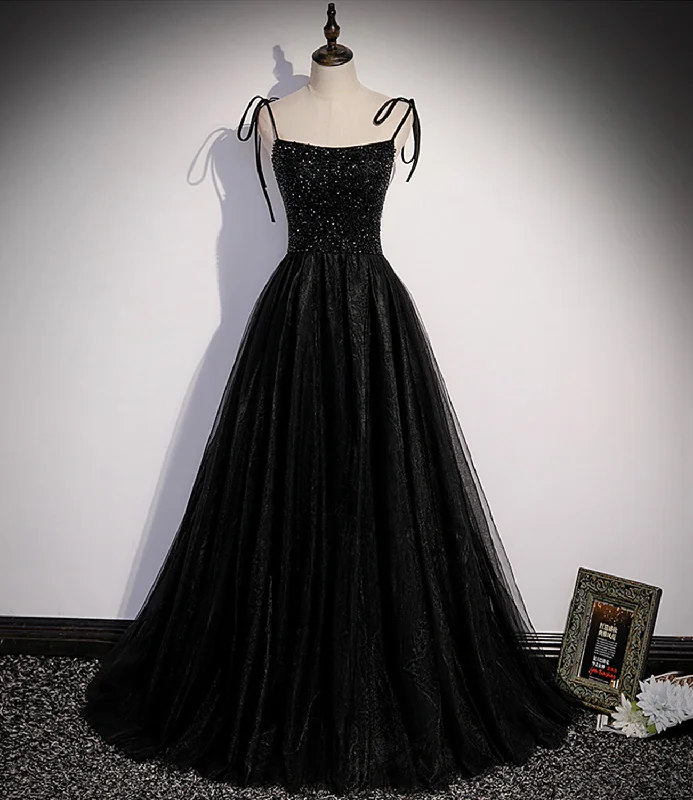 Simple yet elegant prom dresses-Black tulle beads long prom dress A line evening dress 10500 Simple yet elegant prom dresses-Black tulle beads long prom dress A line evening dress 10500
