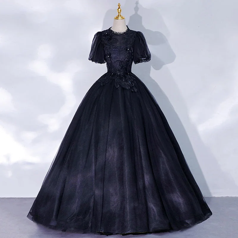 Simple, elegant prom dresses for all-Black tulle lace long ball gown dress formal gown 10061 Simple, elegant prom dresses for all-Black tulle lace long ball gown dress formal gown 10061