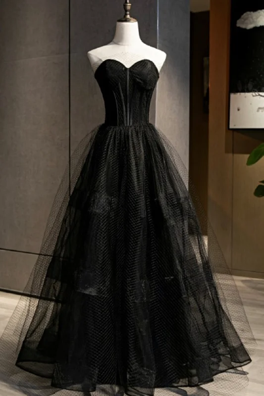 Prom dresses with floral prints-Black tulle long A line prom dress black evening dress 8684 Prom dresses with floral prints-Black tulle long A line prom dress black evening dress 8684