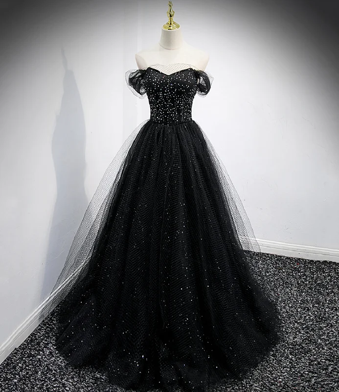 Two-piece prom dresses with skirts-Black tulle long A line prom dress black evening dress 8863 Two-piece prom dresses with skirts-Black tulle long A line prom dress black evening dress 8863