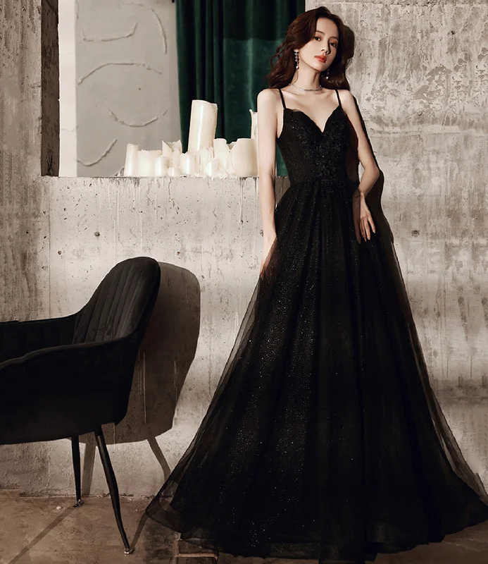 Prom dresses for autumn festivals-Black tulle long A line prom dress evening dress 8664 Prom dresses for autumn festivals-Black tulle long A line prom dress evening dress 8664