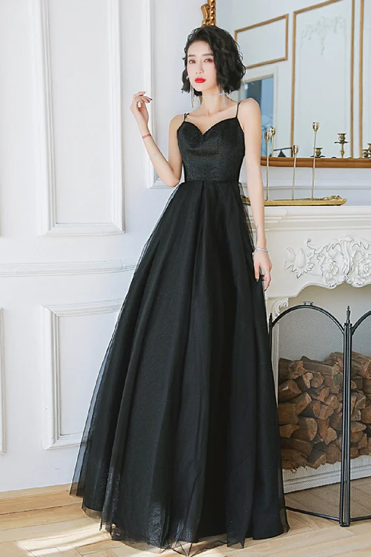 Prom dresses with statement jewelry-Black tulle long A line prom dress evening dress 8673 Prom dresses with statement jewelry-Black tulle long A line prom dress evening dress 8673