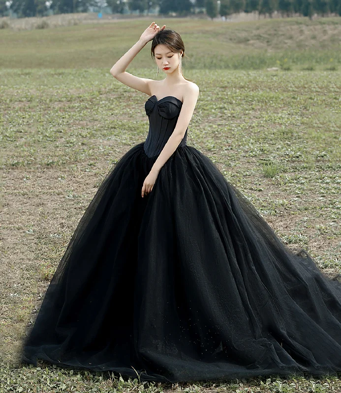 Prom dresses with fall colors-Black tulle long ball gown dress evening gown  10305