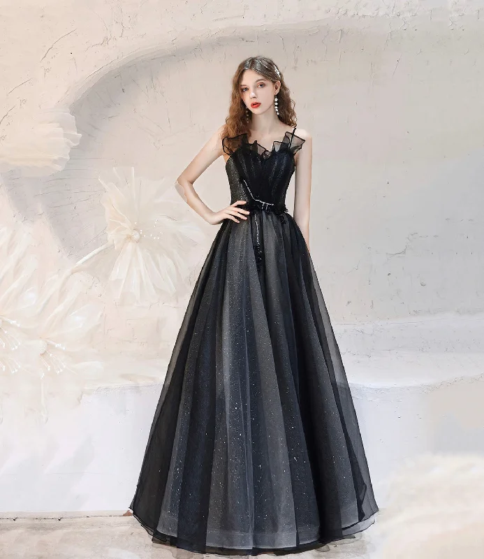 Bold purple prom dresses for impact-Black tulle long prom dress A line evening dress 10416 Bold purple prom dresses for impact-Black tulle long prom dress A line evening dress 10416